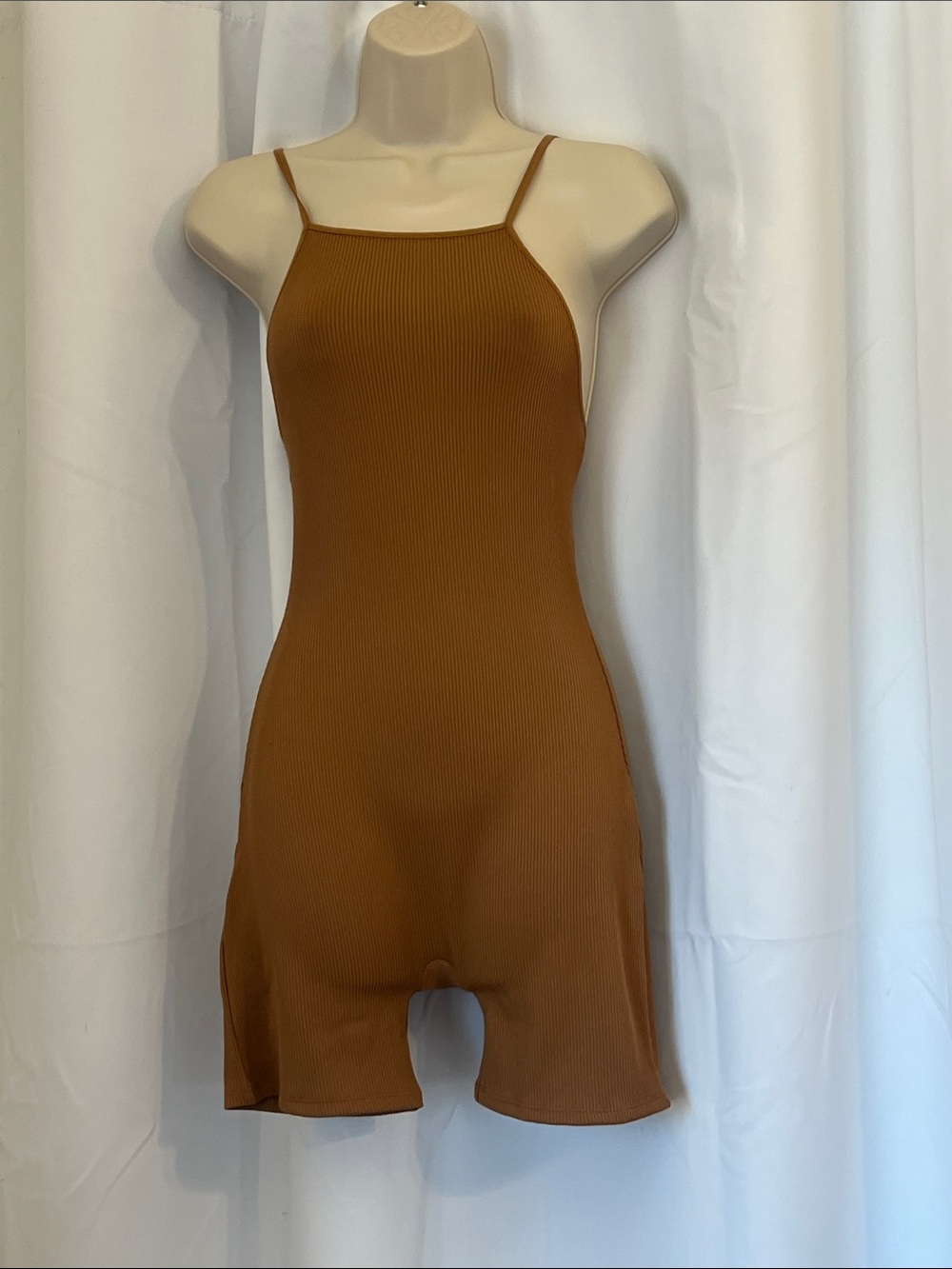 wild fable Ribbed Spaghetti-Strap Romper - Brown